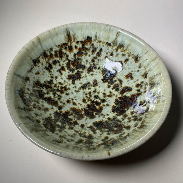 hand-made glazed earthenware ceramic footed dish