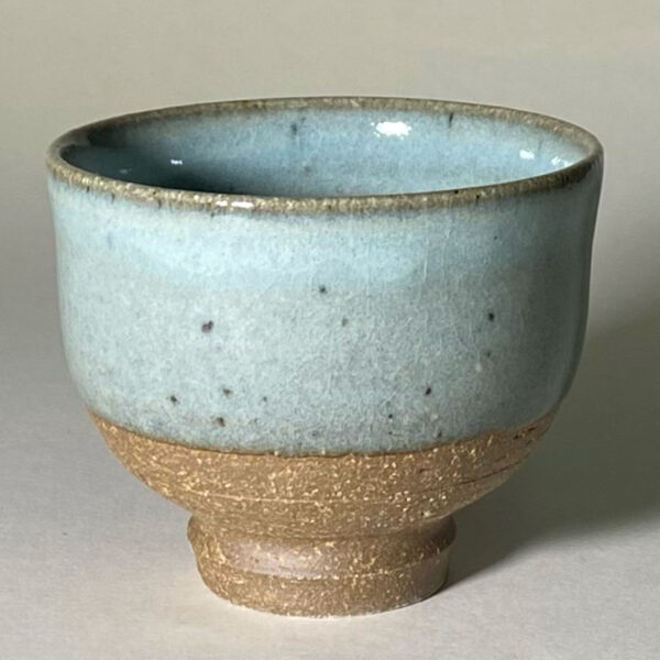 ceramic tea bowl with a blue glaze