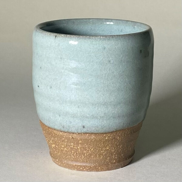 ceramic tea bowl with a blue glaze